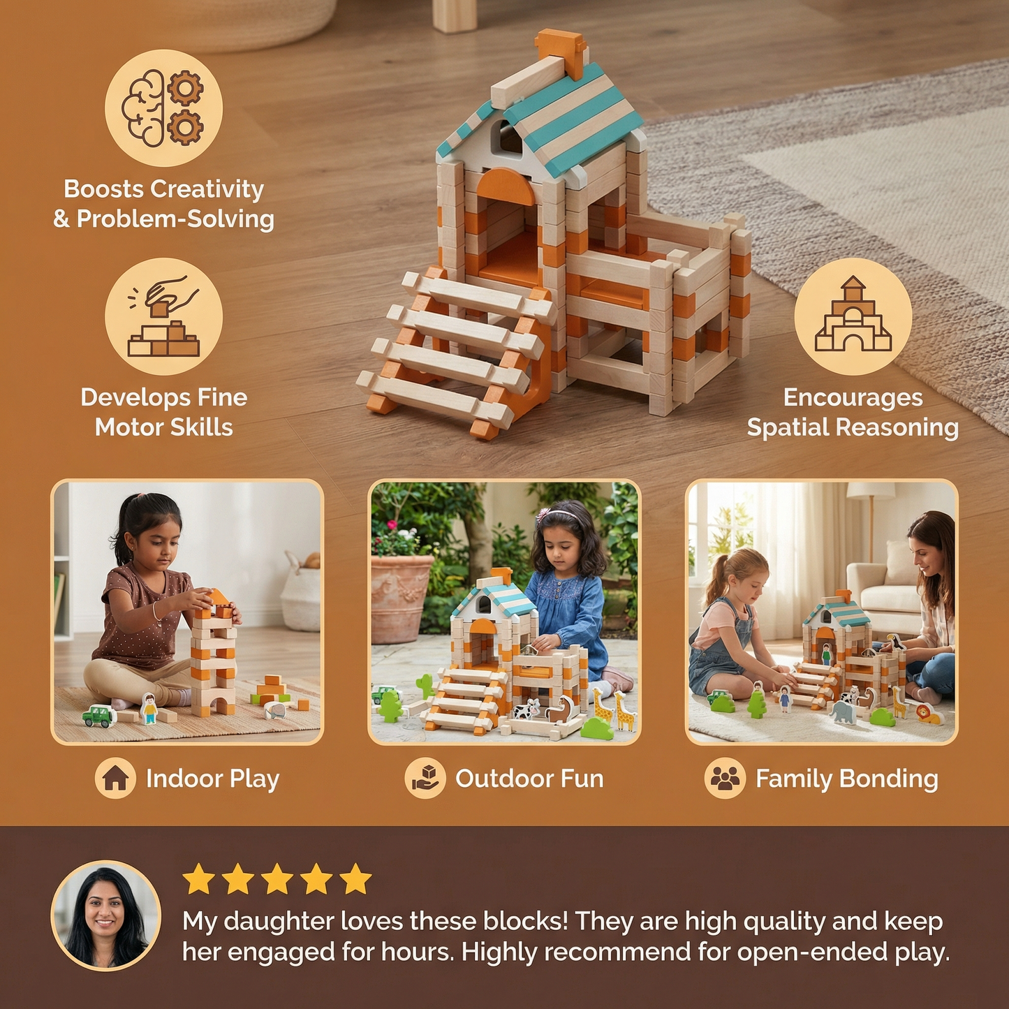 Montessori Wooden Block Set – Natural Stacking and Construction Toy