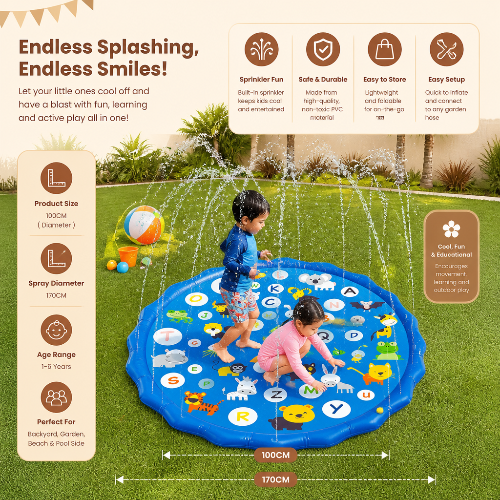 Inflatable Kids Splash Pad with Sprinkler – Outdoor Water Play Mat for Garden & Beach