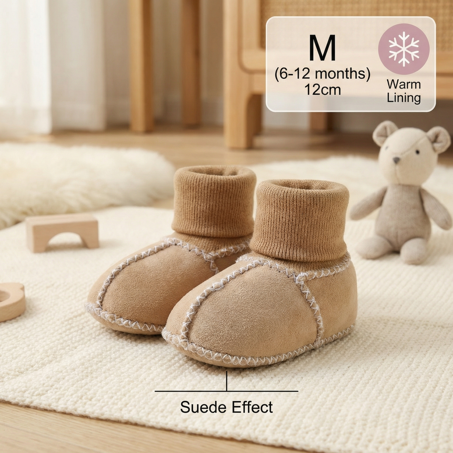 Lined baby winter socks and shoes in suede look