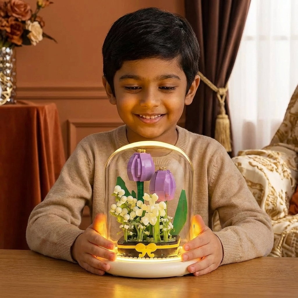 Elegant Building Block Flower in Glass