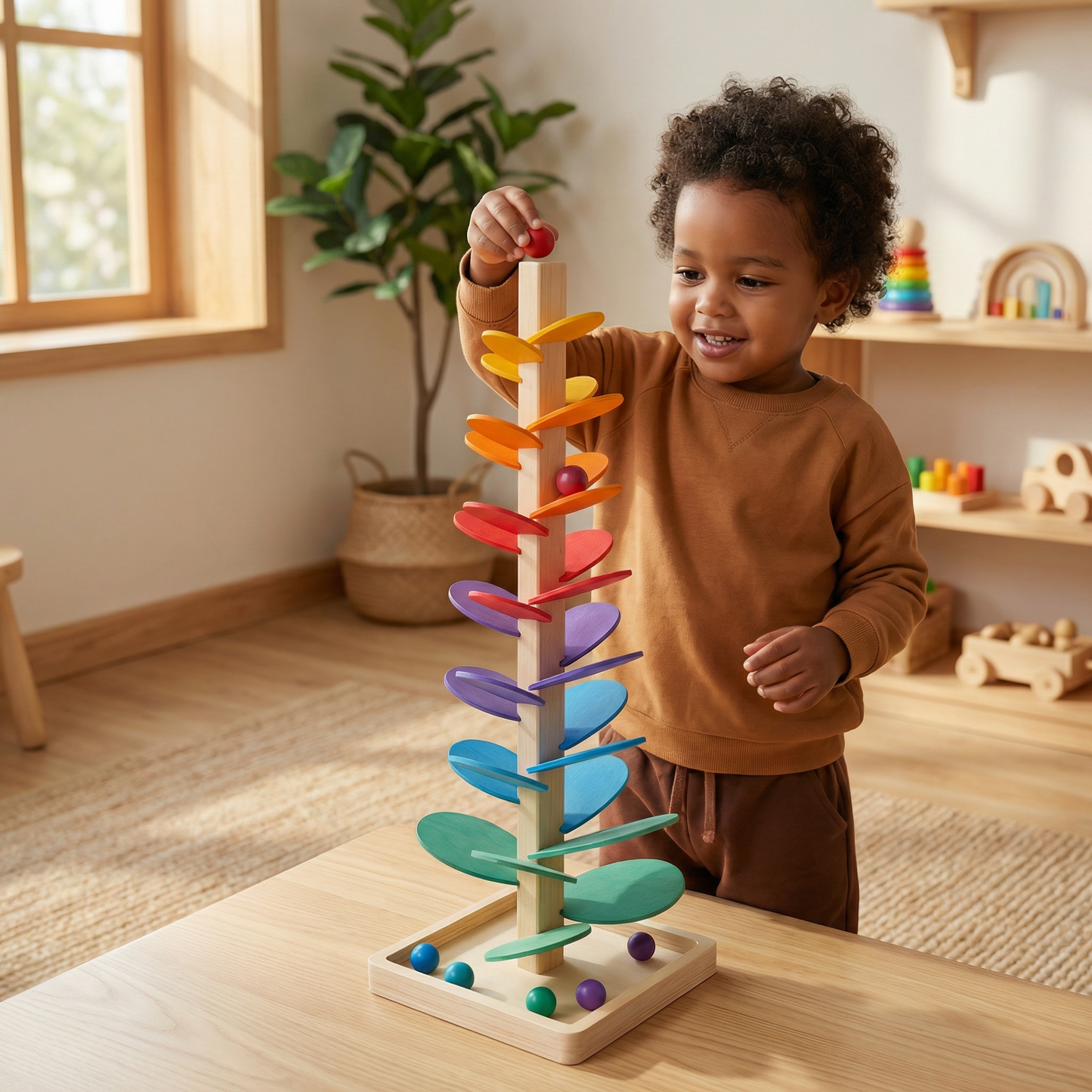 Montessori Rainbow Marble Wooden Tower