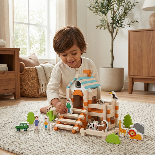 Montessori Wooden Block Set – Natural Stacking and Construction Toy