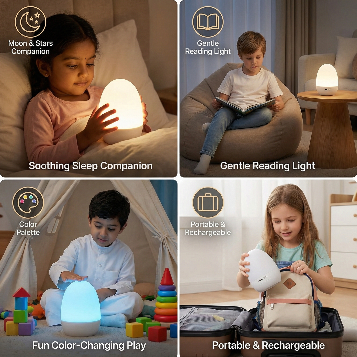 Egg-shaped LED night light made of silicone
