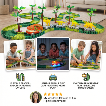 Dinosaur Track Adventure – Flexible Race Track with Light-Up Train