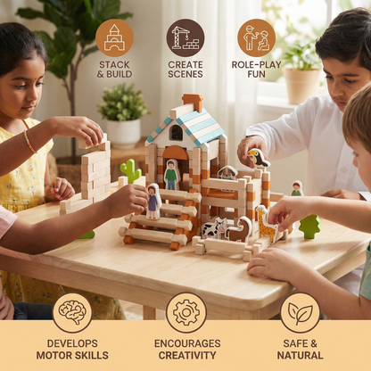 Montessori Wooden Block Set – Natural Stacking and Construction Toy