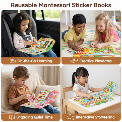 Reusable Montessori Sticker Books with Various Themed Worlds