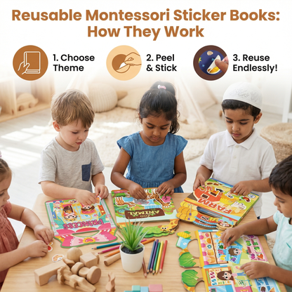 Reusable Montessori Sticker Books with Various Themed Worlds
