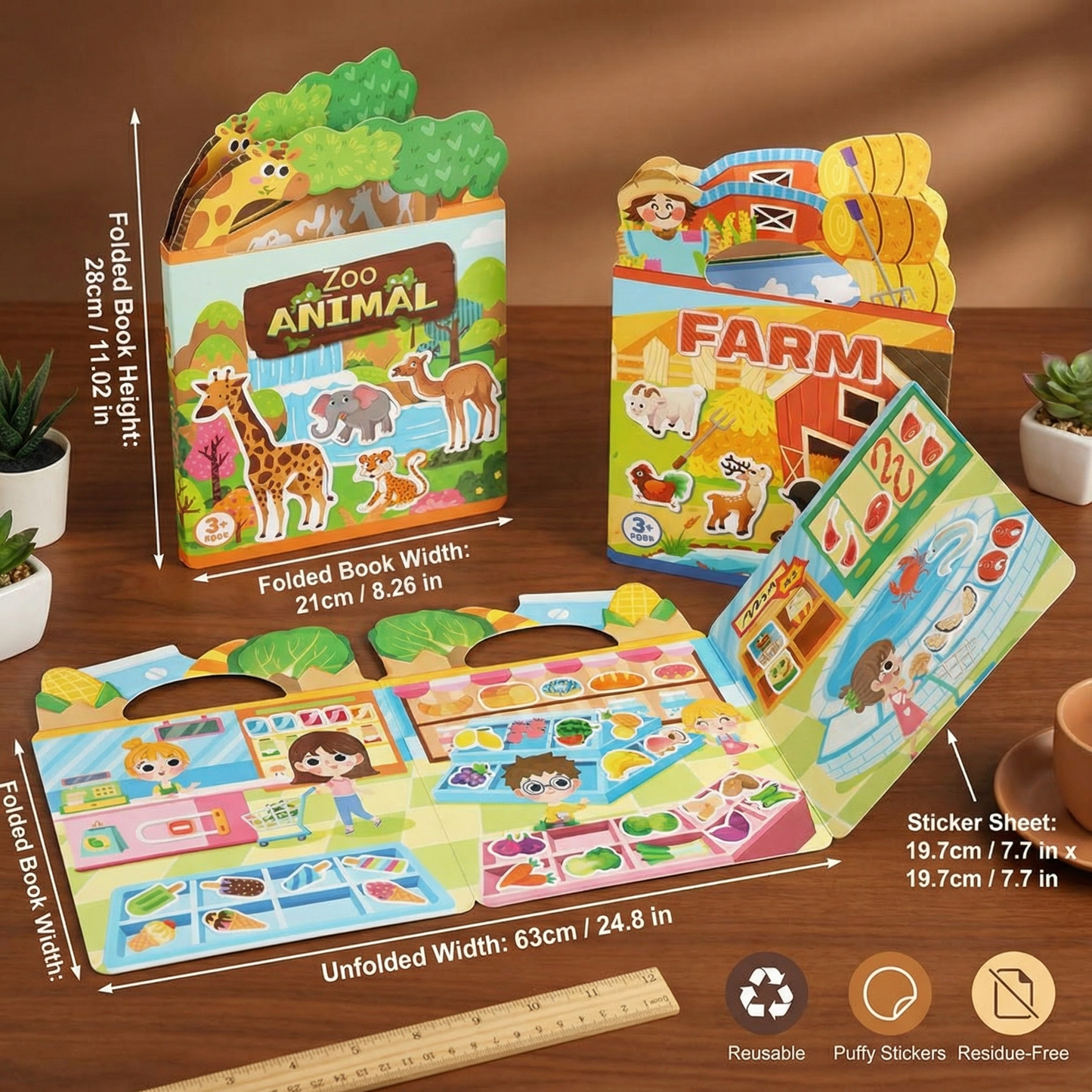 Reusable Montessori Sticker Books with Various Themed Worlds