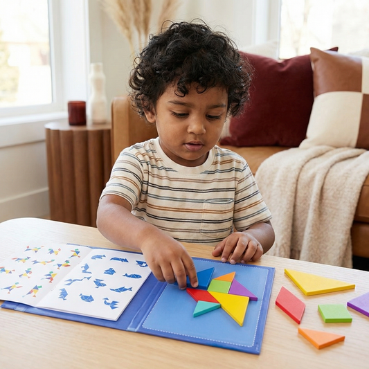 Portable Montessori Wooden Magnetic Tangram Puzzle Book Learning Toy