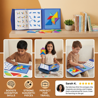 Portable Montessori Wooden Magnetic Tangram Puzzle Book Learning Toy