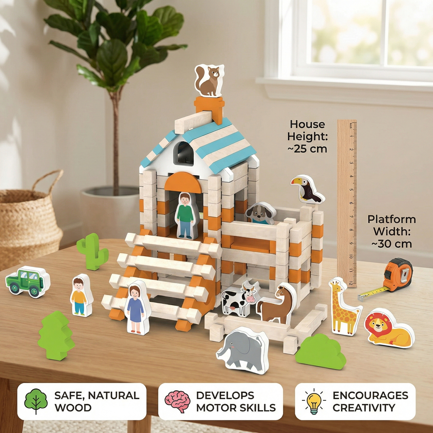 Montessori Wooden Block Set – Natural Stacking and Construction Toy