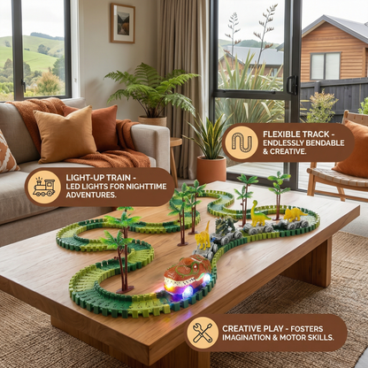 Dinosaur Track Adventure – Flexible Race Track with Light-Up Train