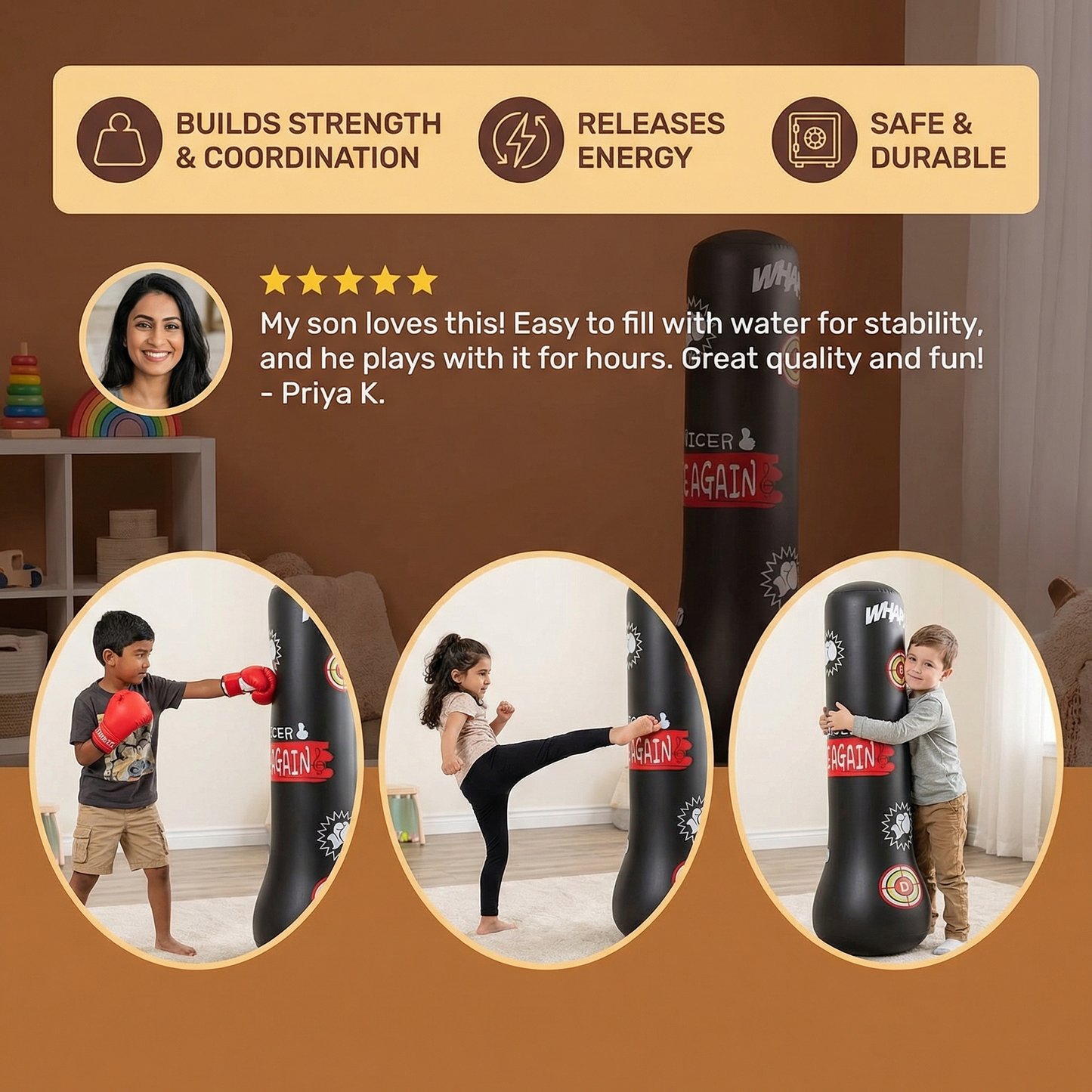 Inflatable children's punching bag with water filling