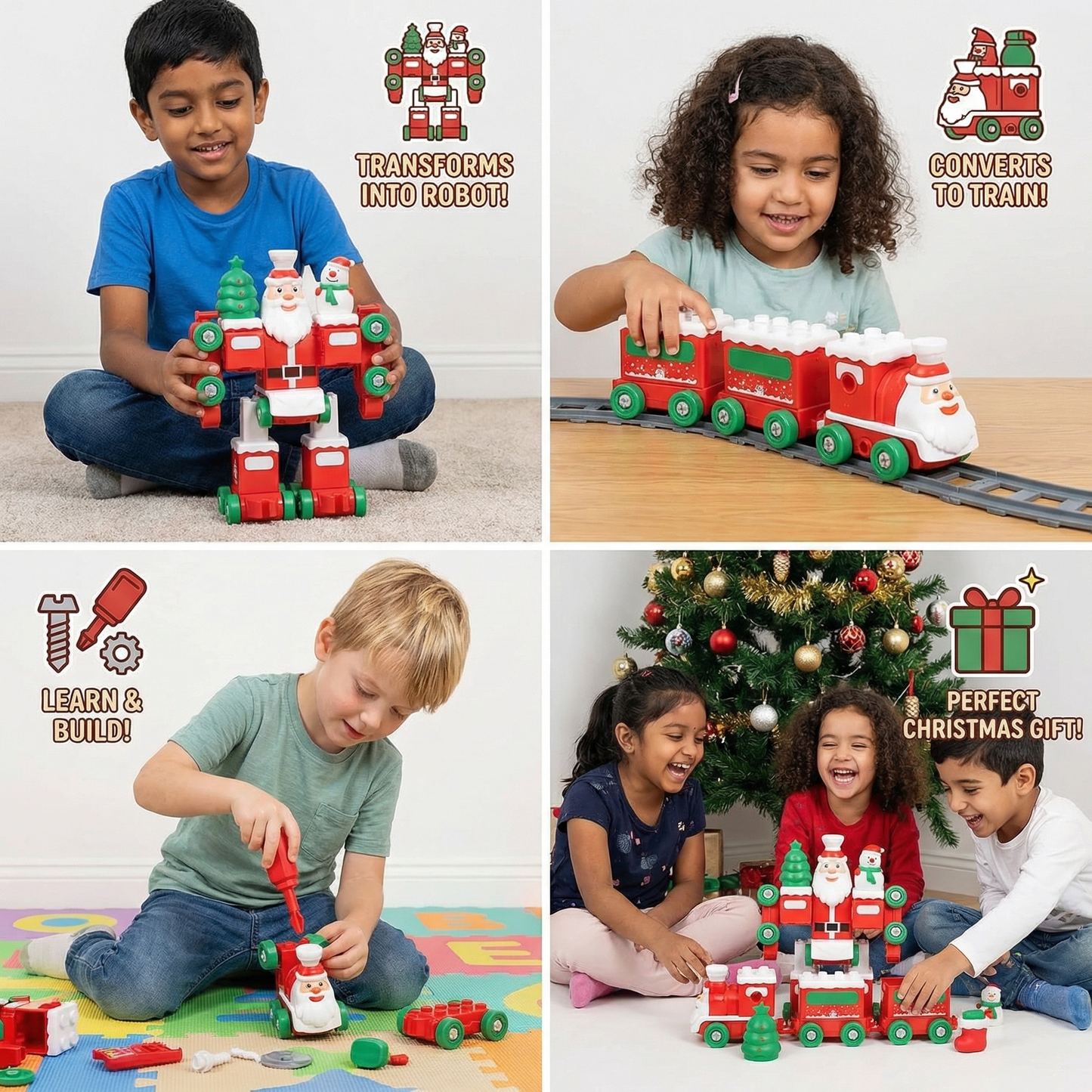 2-in-1 Transforming Christmas Train and Santa Claus Robot