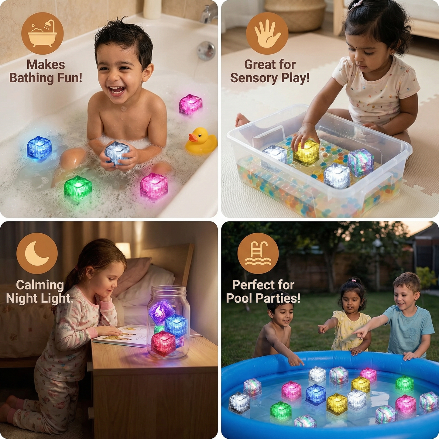 Glowing Bath Cube Toys for Kids – Set of 6