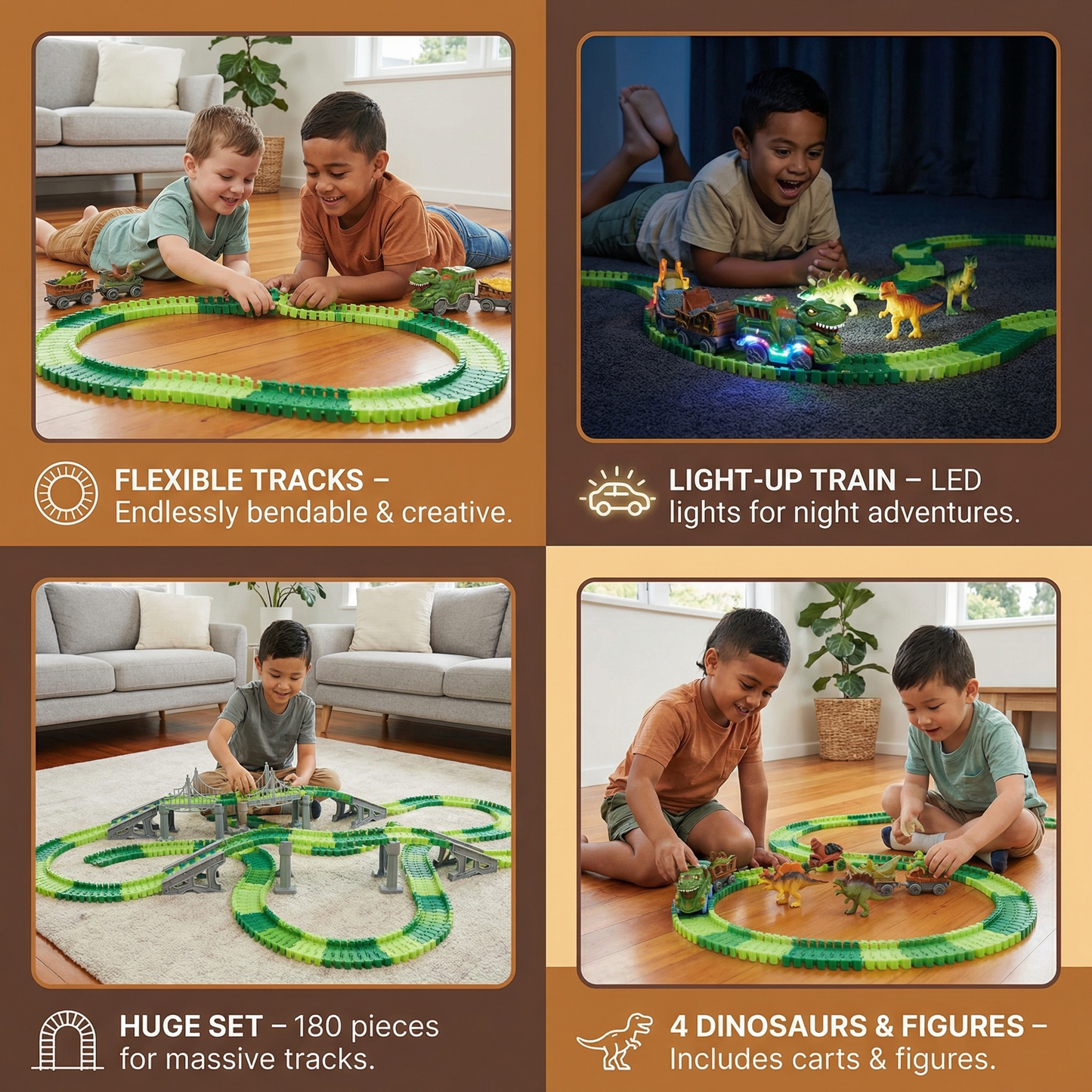 Dinosaur Track Adventure – Flexible Race Track with Light-Up Train