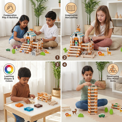 Montessori Wooden Block Set – Natural Stacking and Construction Toy