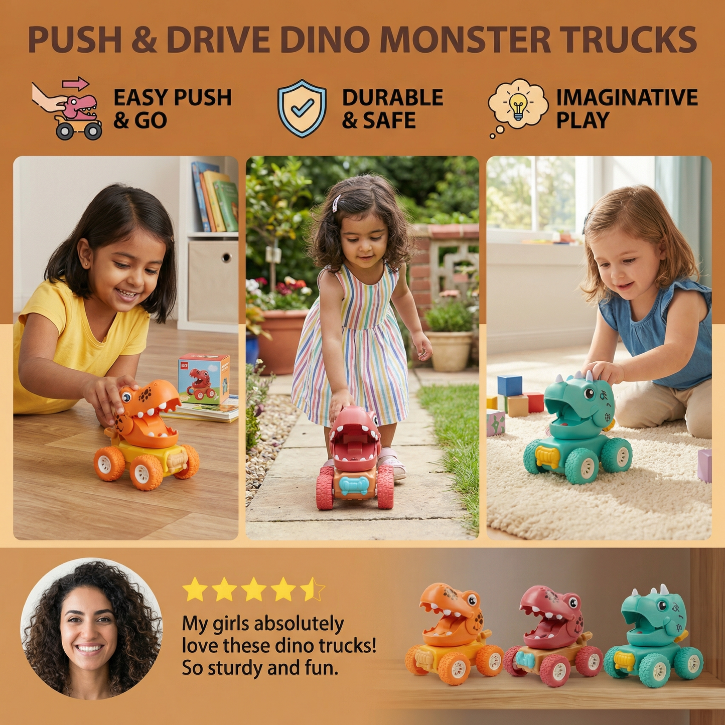 Push & Drive Dino Monster Trucks
