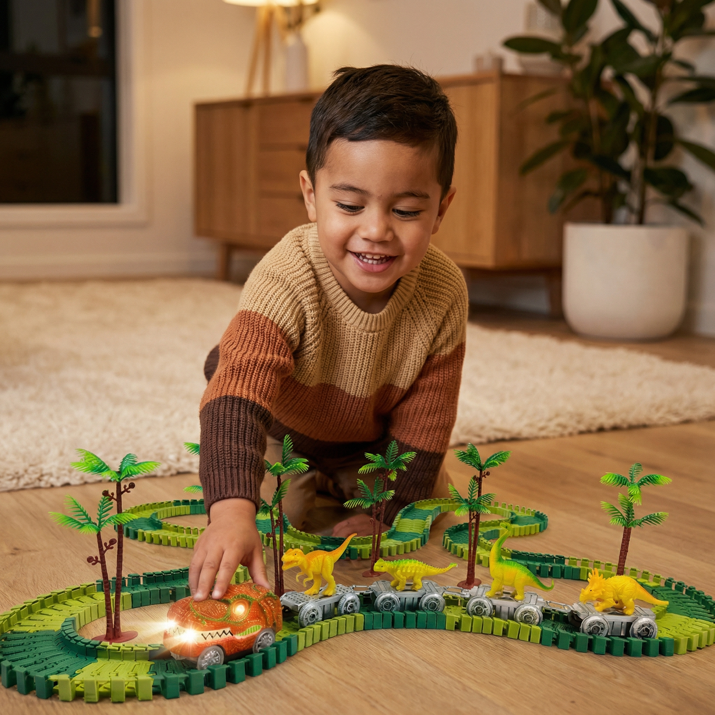 Dinosaur Track Adventure – Flexible Race Track with Light-Up Train