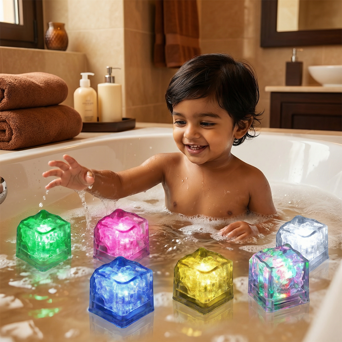 Glowing Bath Cube Toys for Kids – Set of 6