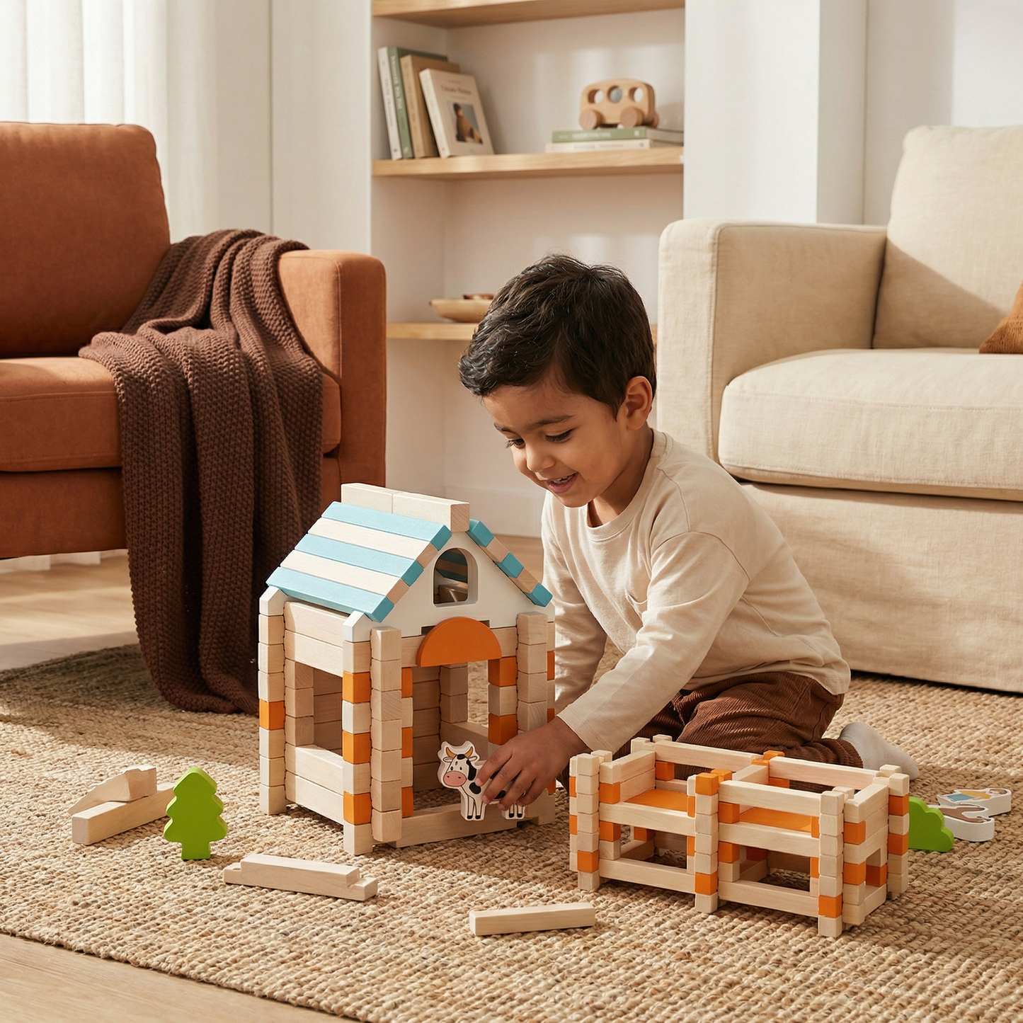 Montessori Wooden Block Set – Natural Stacking and Construction Toy