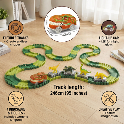 Dinosaur Track Adventure – Flexible Race Track with Light-Up Train
