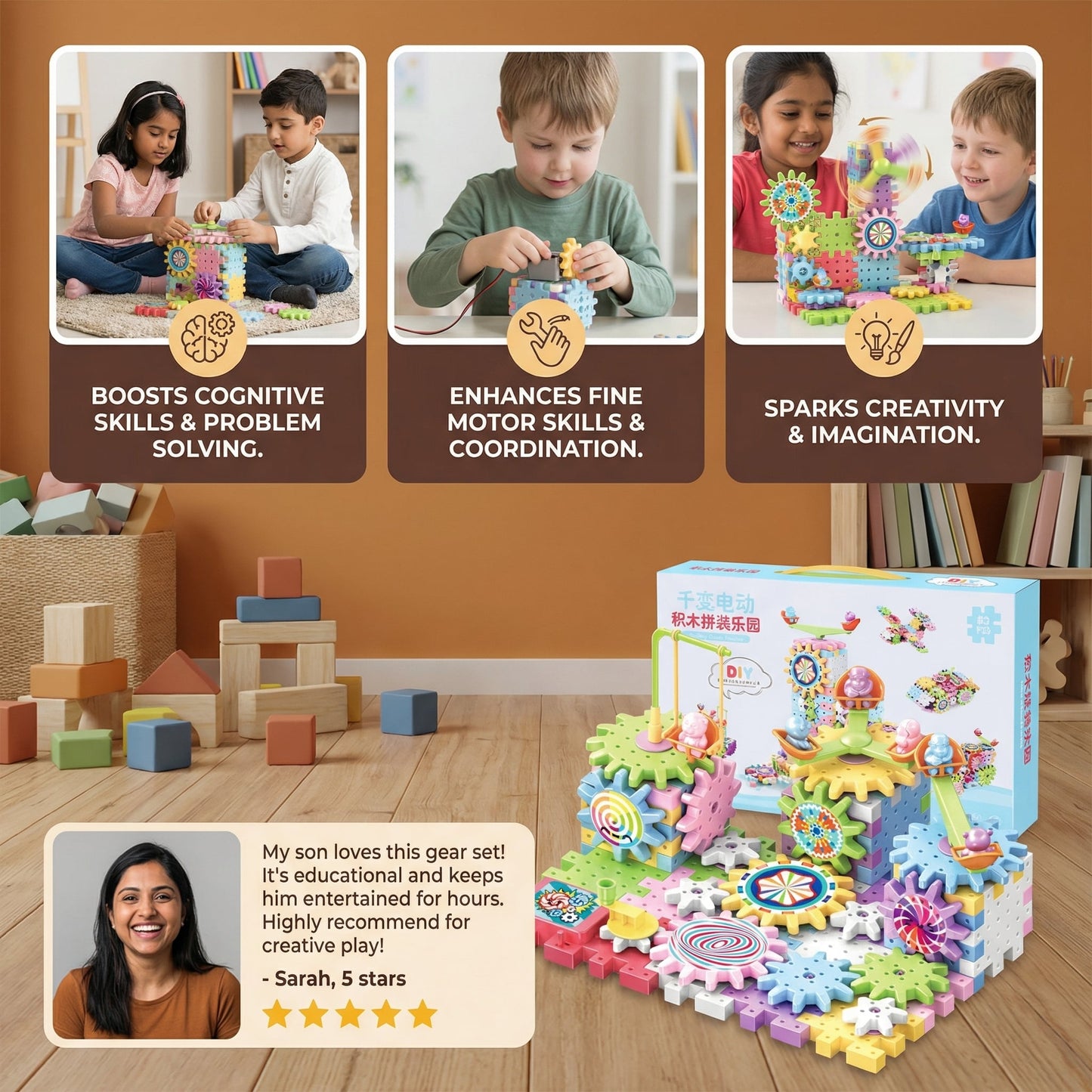 Rotating Montessori Gear Building Block Toy