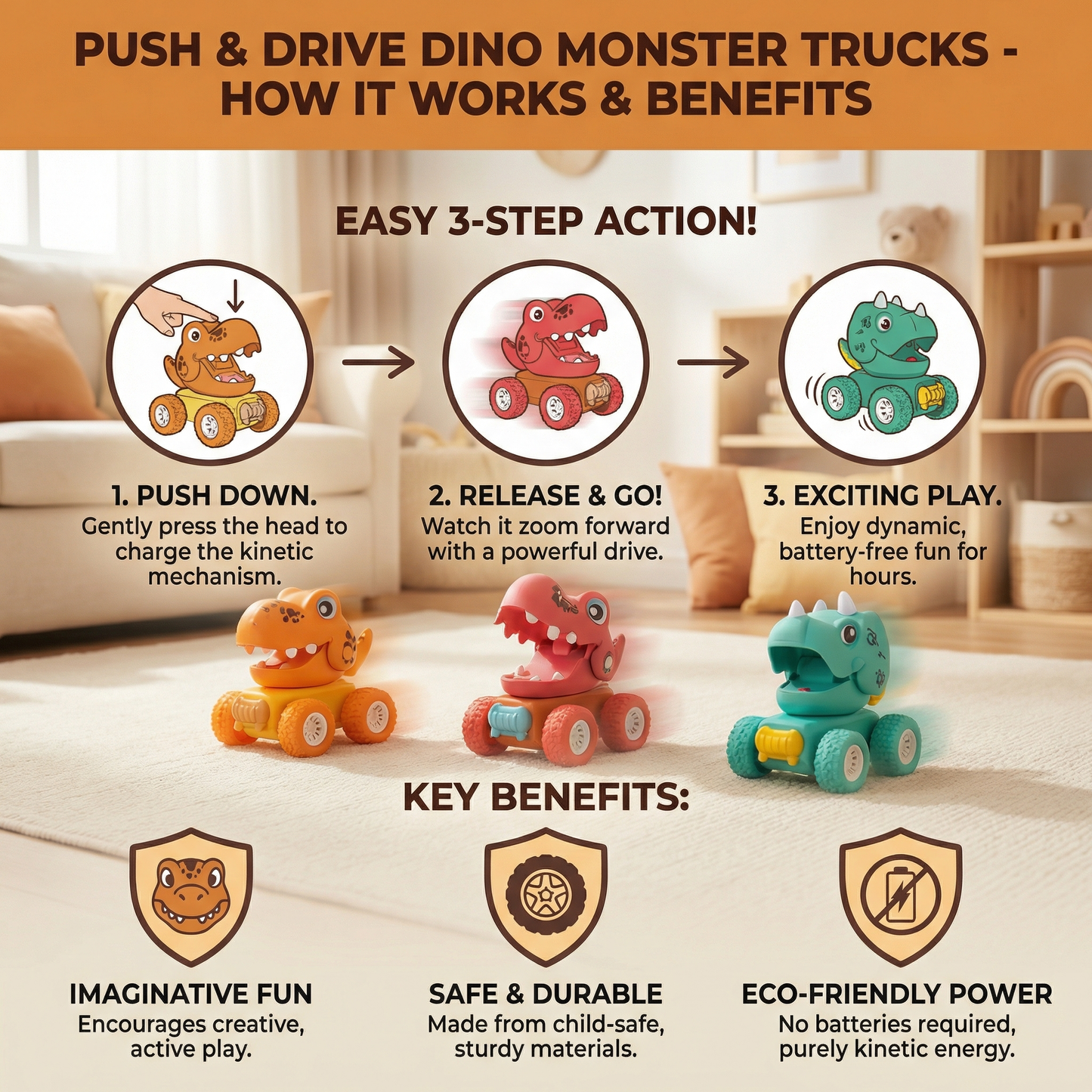 Push & Drive Dino Monster Trucks