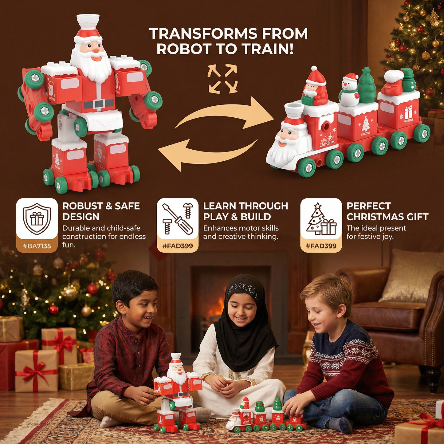 2-in-1 Transforming Christmas Train and Santa Claus Robot