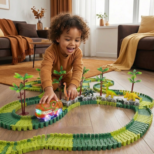 Dinosaur Track Adventure – Flexible Race Track with Light-Up Train
