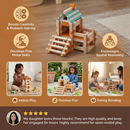 Montessori Wooden Block Set – Natural Stacking and Construction Toy