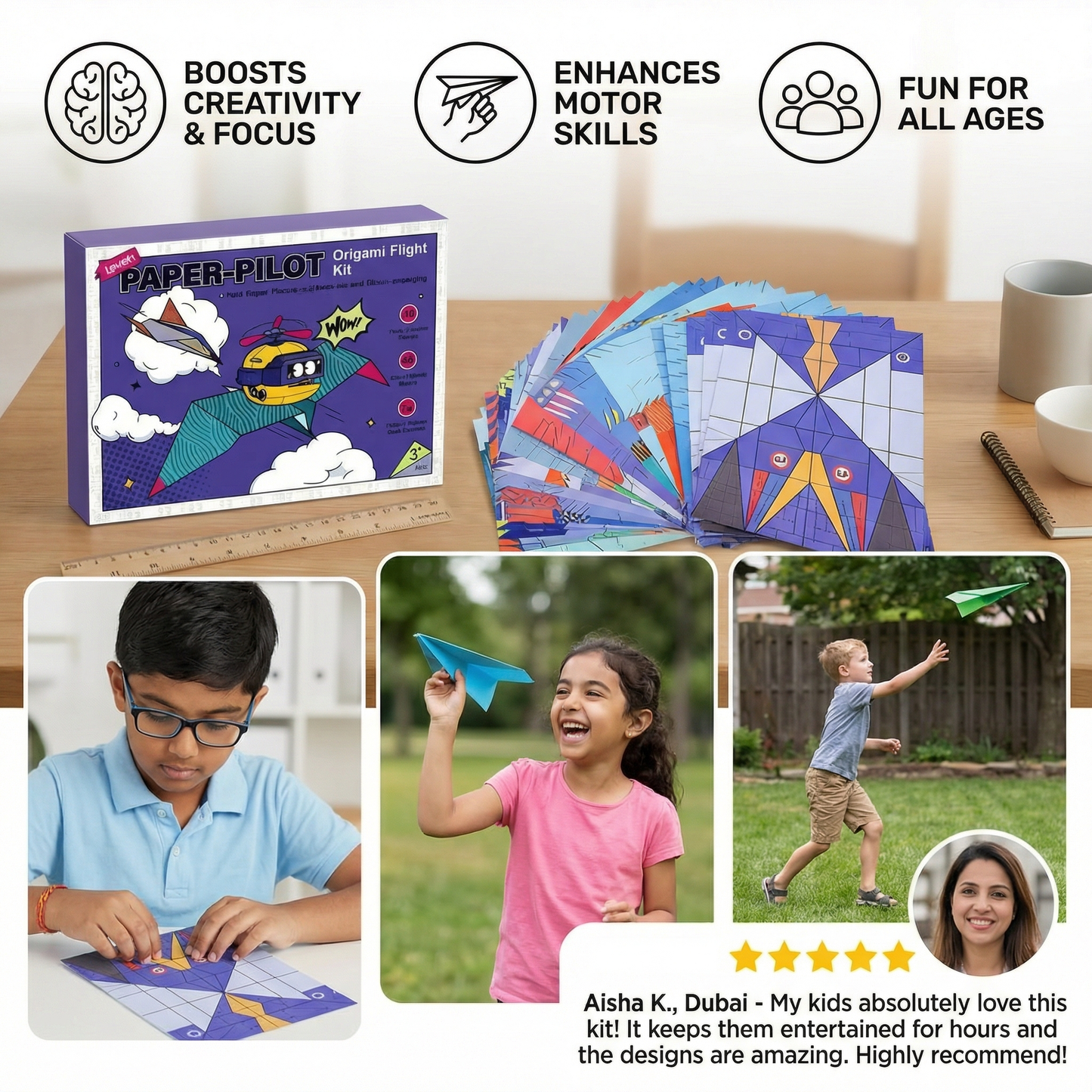 Origami Paper Airplane Building Set with Instructions