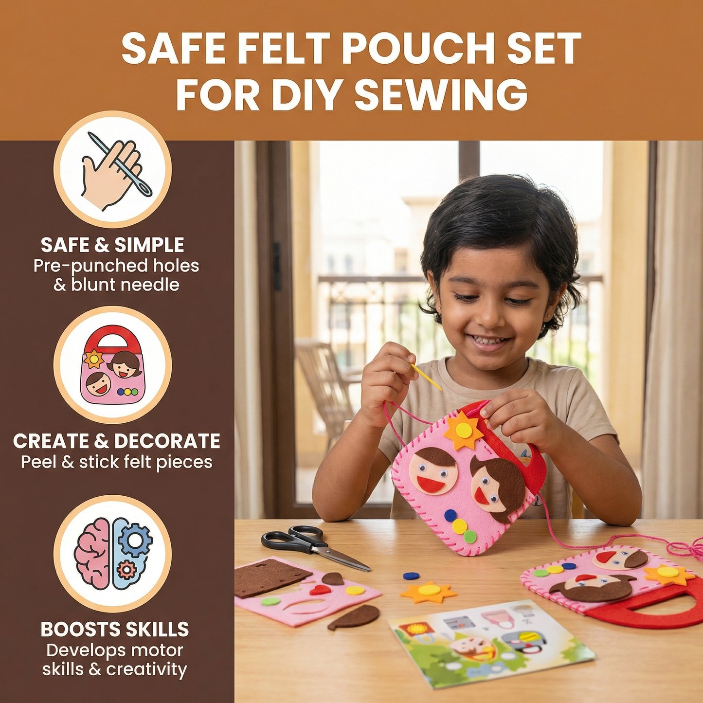 Safe Felt Pouch Set for DIY Sewing