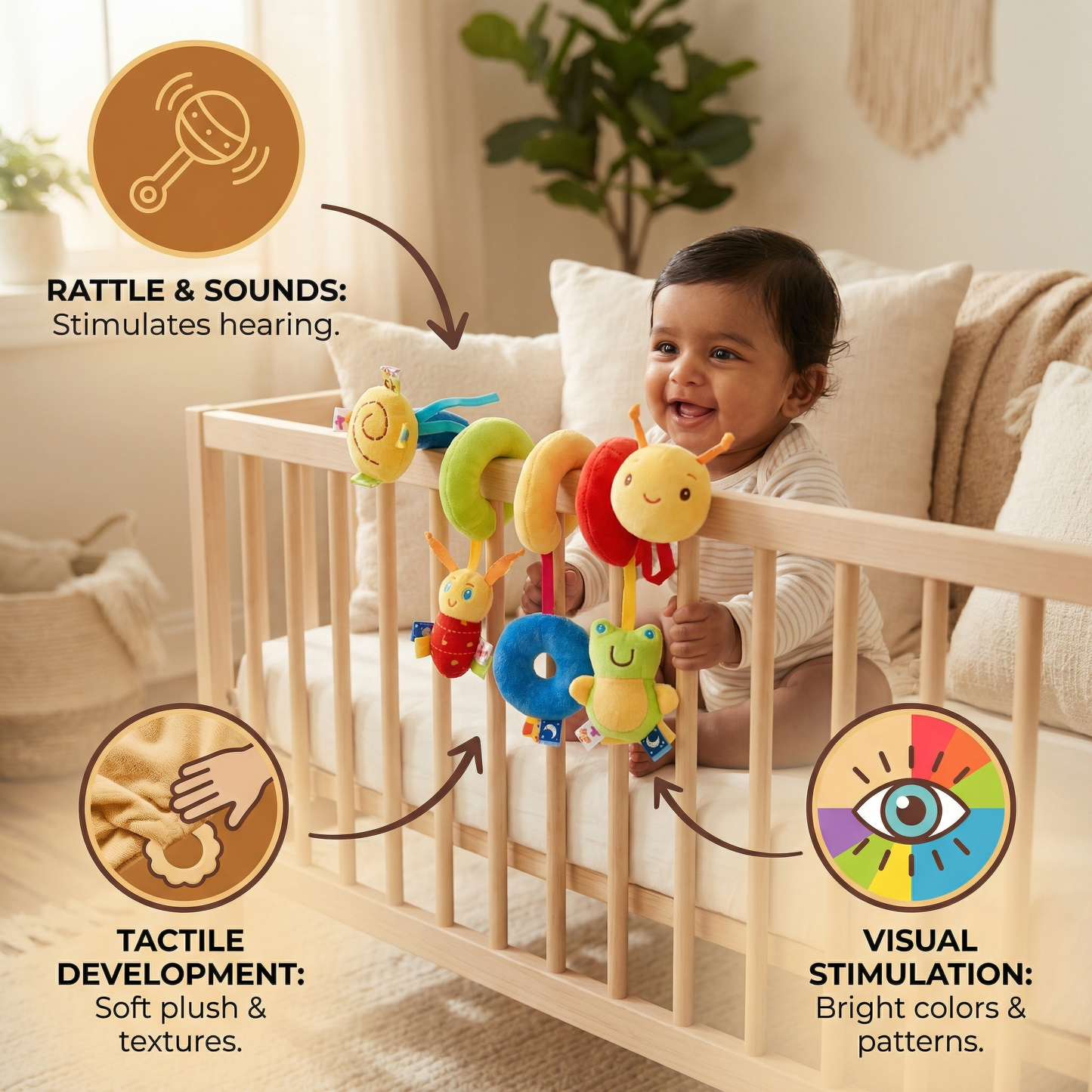 3-in-1 Caterpillar Rattle Toy for Home and On the Go
