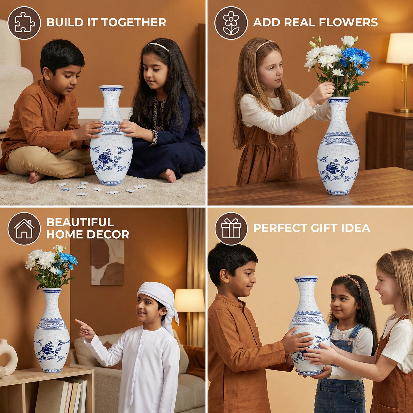 Elegant 3D Puzzle Vase - Usable for Real Flowers