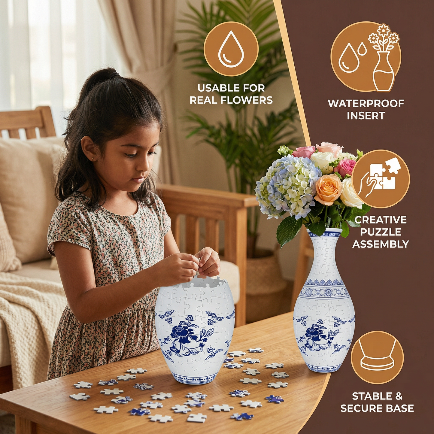 Elegant 3D Puzzle Vase - Usable for Real Flowers