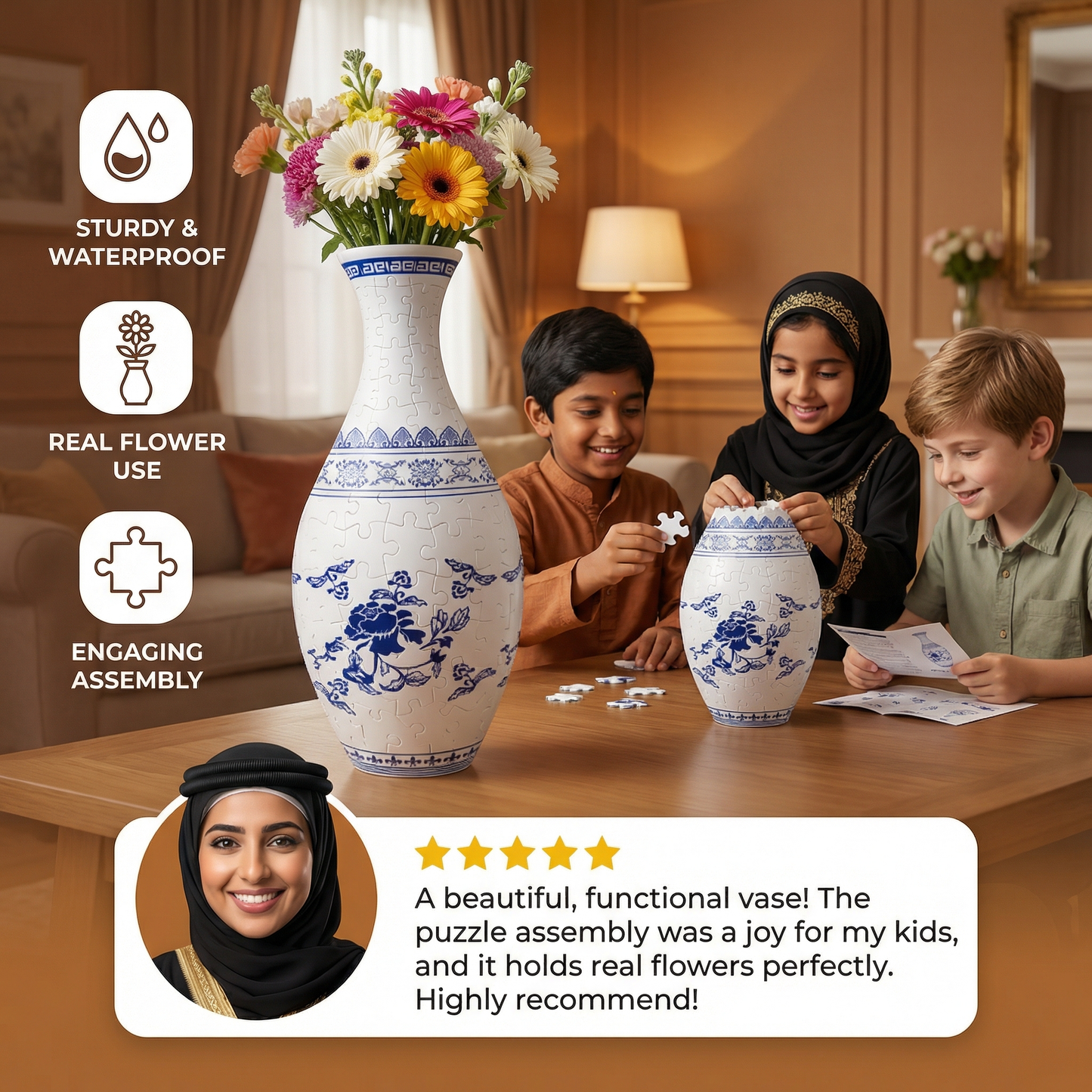 Elegant 3D Puzzle Vase - Usable for Real Flowers