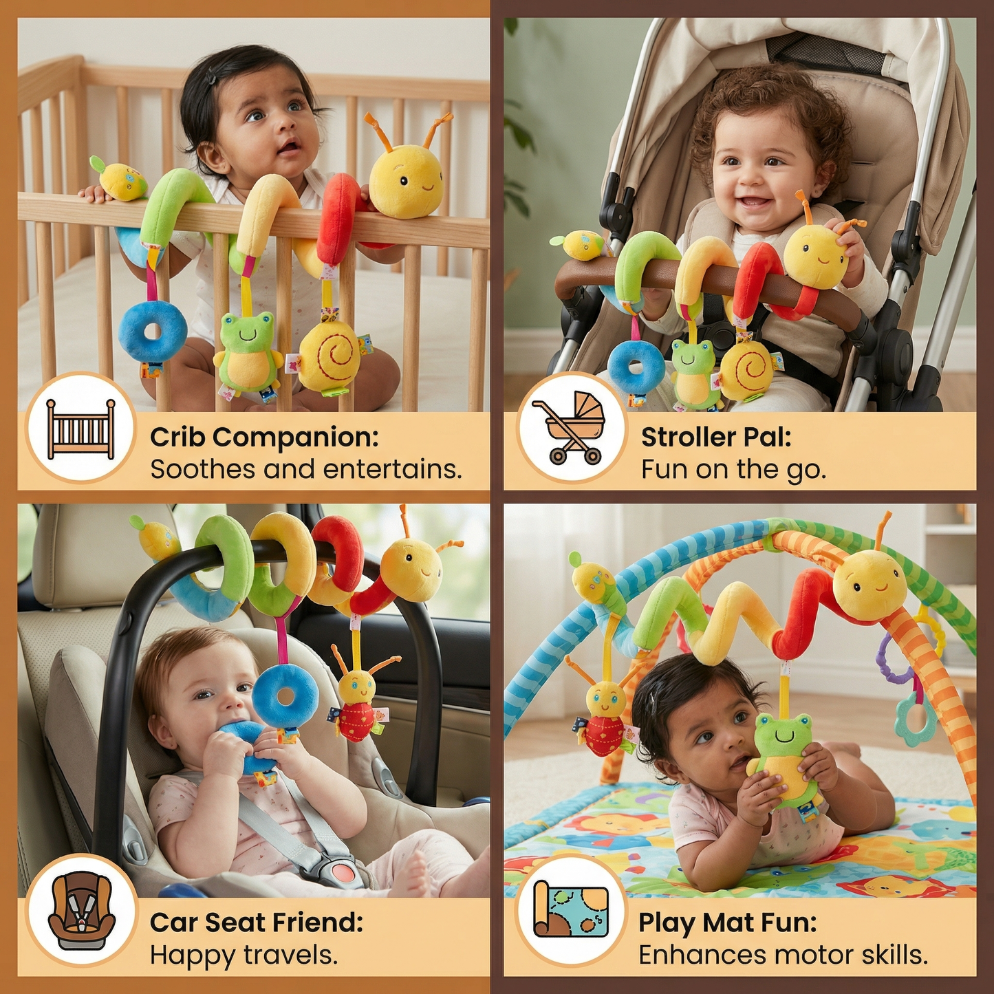 3-in-1 Caterpillar Rattle Toy for Home and On the Go