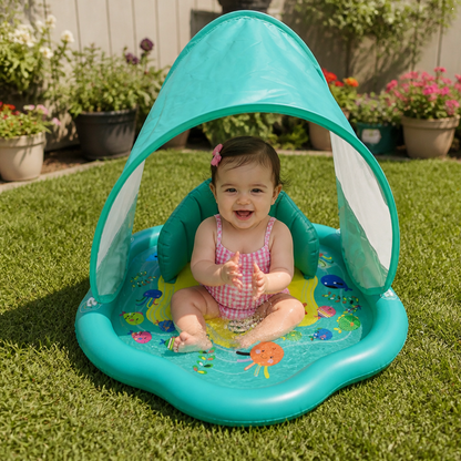 Inflatable water play mat for babies with sun protection – perfect for summer