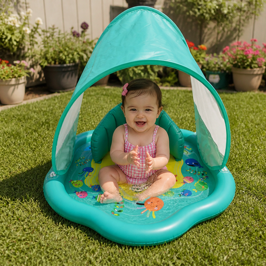 Inflatable water play mat for babies with sun protection – perfect for summer