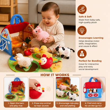 Farm Animal Plush Playset – Interactive Learning Toy with Portable Playhouse