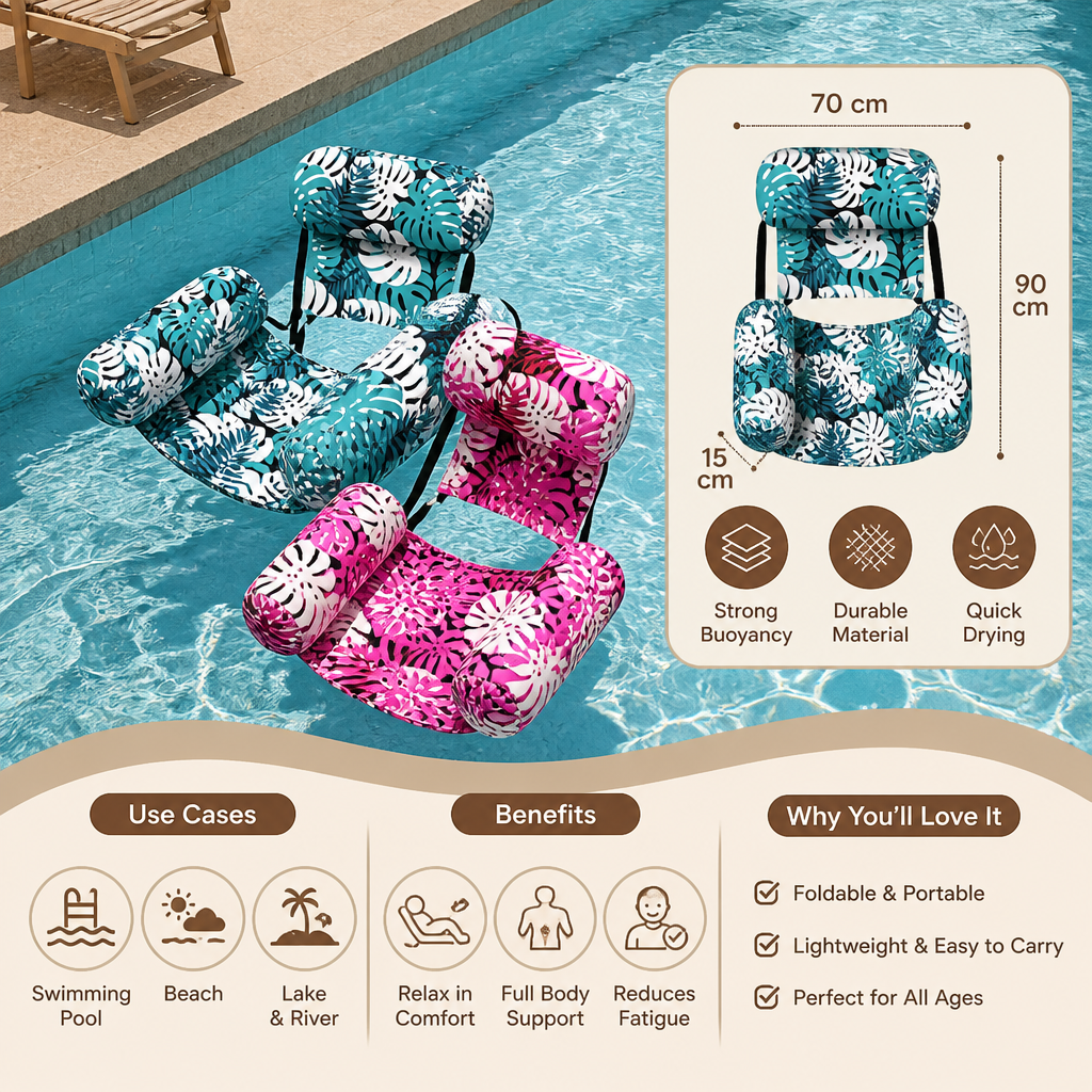 Inflatable Pool Hammock with Backrest – Foldable Water Lounge