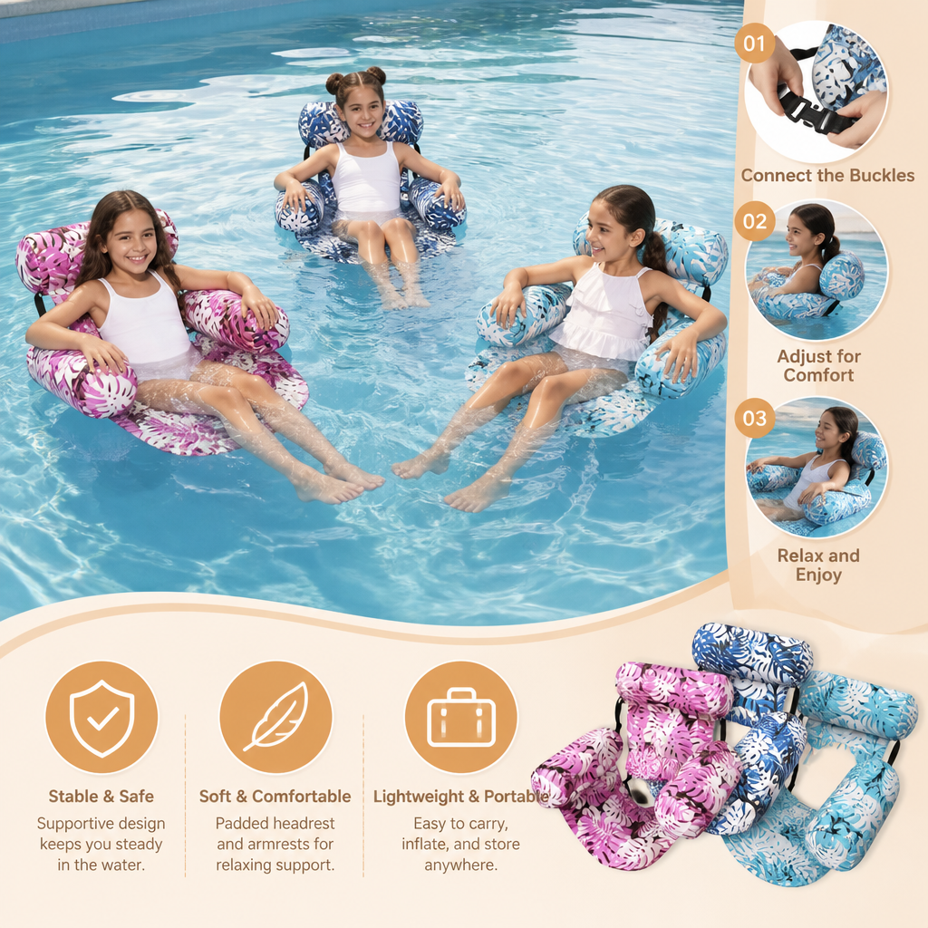Inflatable Pool Hammock with Backrest – Foldable Water Lounge