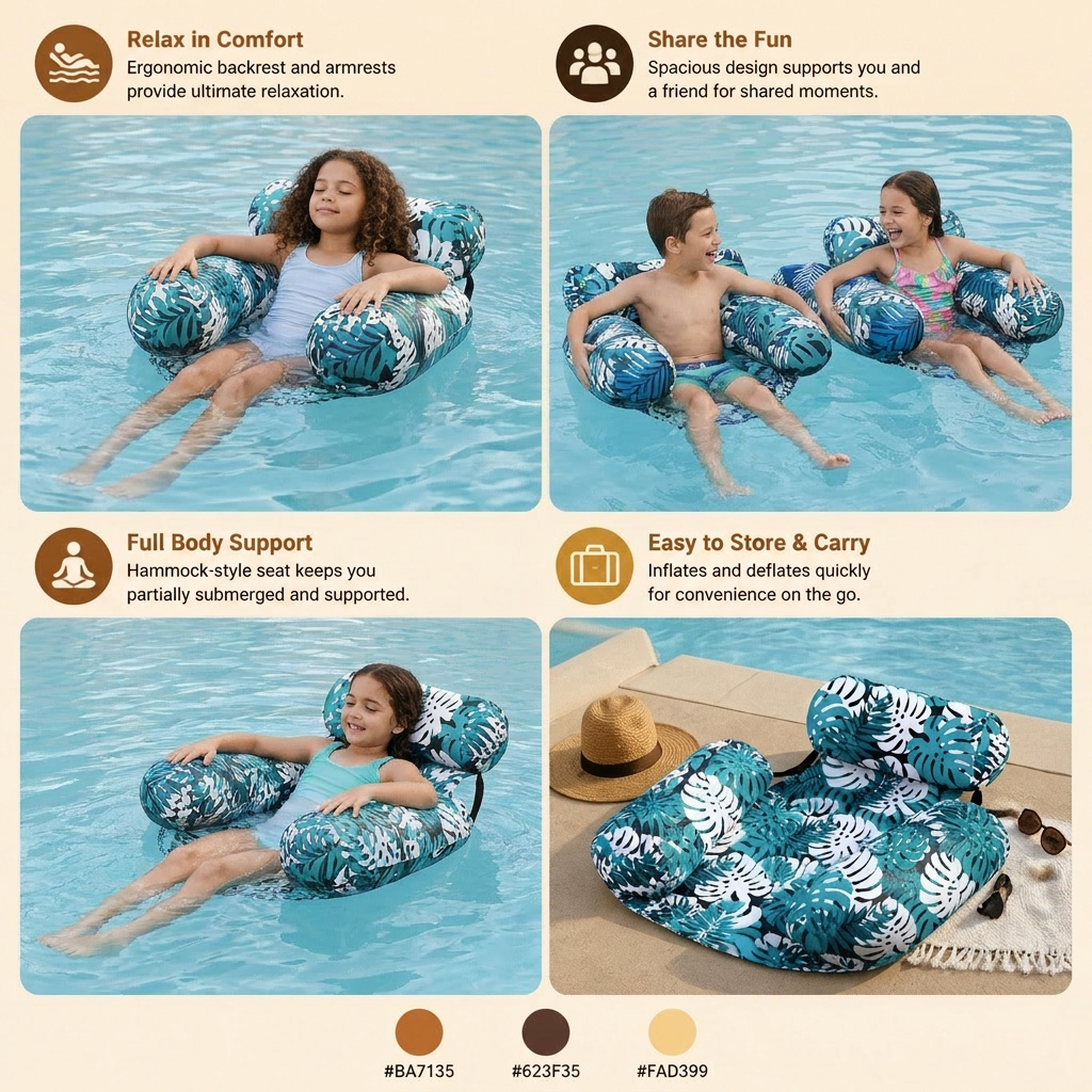 Inflatable Pool Hammock with Backrest – Foldable Water Lounge
