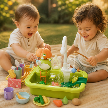 Kids Play Kitchen Sink Set with Running Water & Fishing Game