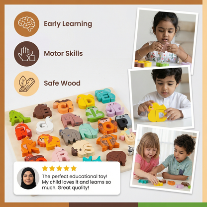 Wooden Animal Alphabet Puzzle – A-Z Learning Toy for Kids