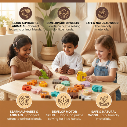 Wooden Animal Alphabet Puzzle – A-Z Learning Toy for Kids
