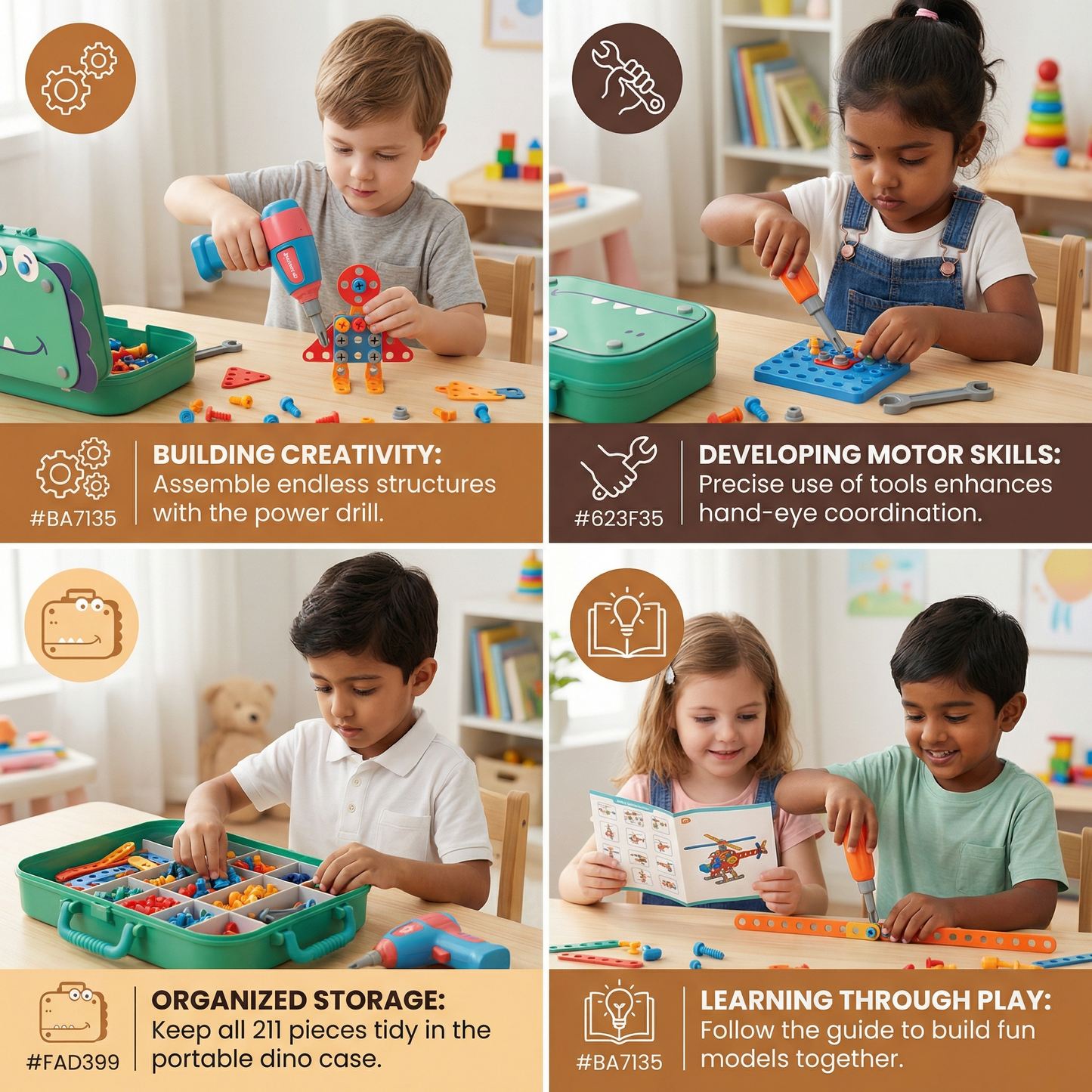 Craftsman Construction Set for Kids in Cute Dino Design
