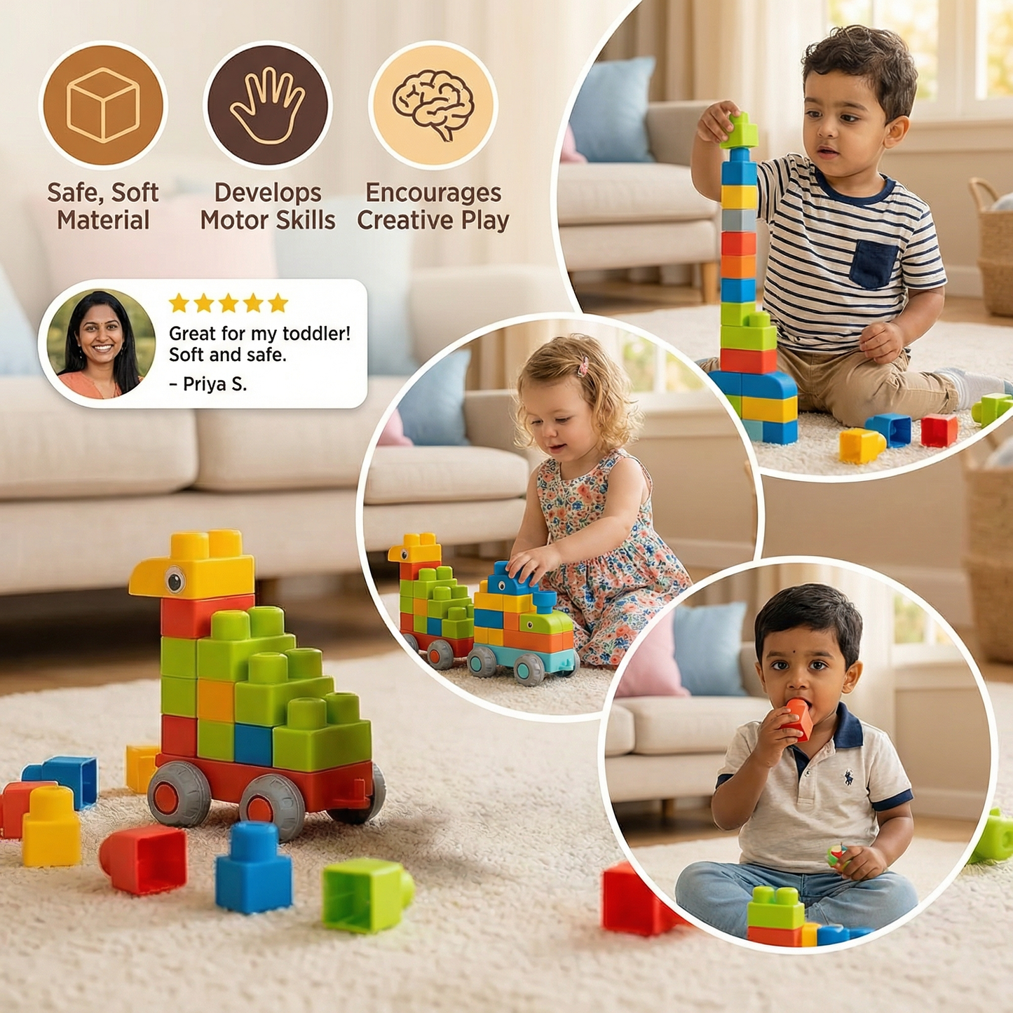Child-Safe Rubber Building Blocks for Early Learning