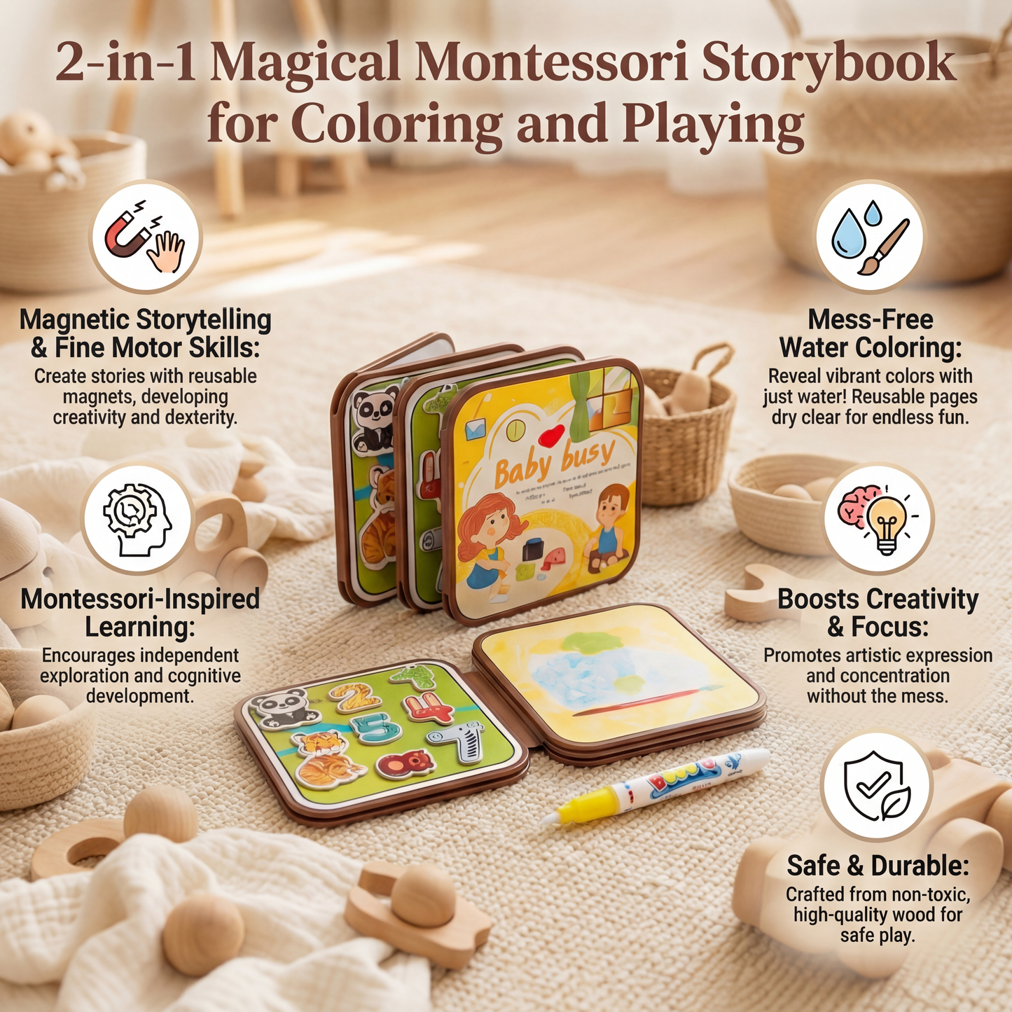 2-in-1 Magical Montessori Storybook for Coloring and Playing
